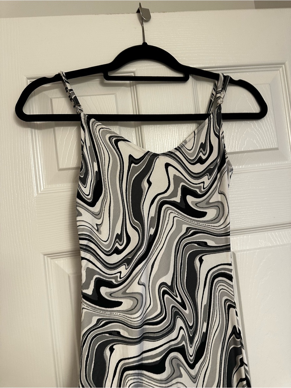 iris Black & White Swirl Midi Slip Dress